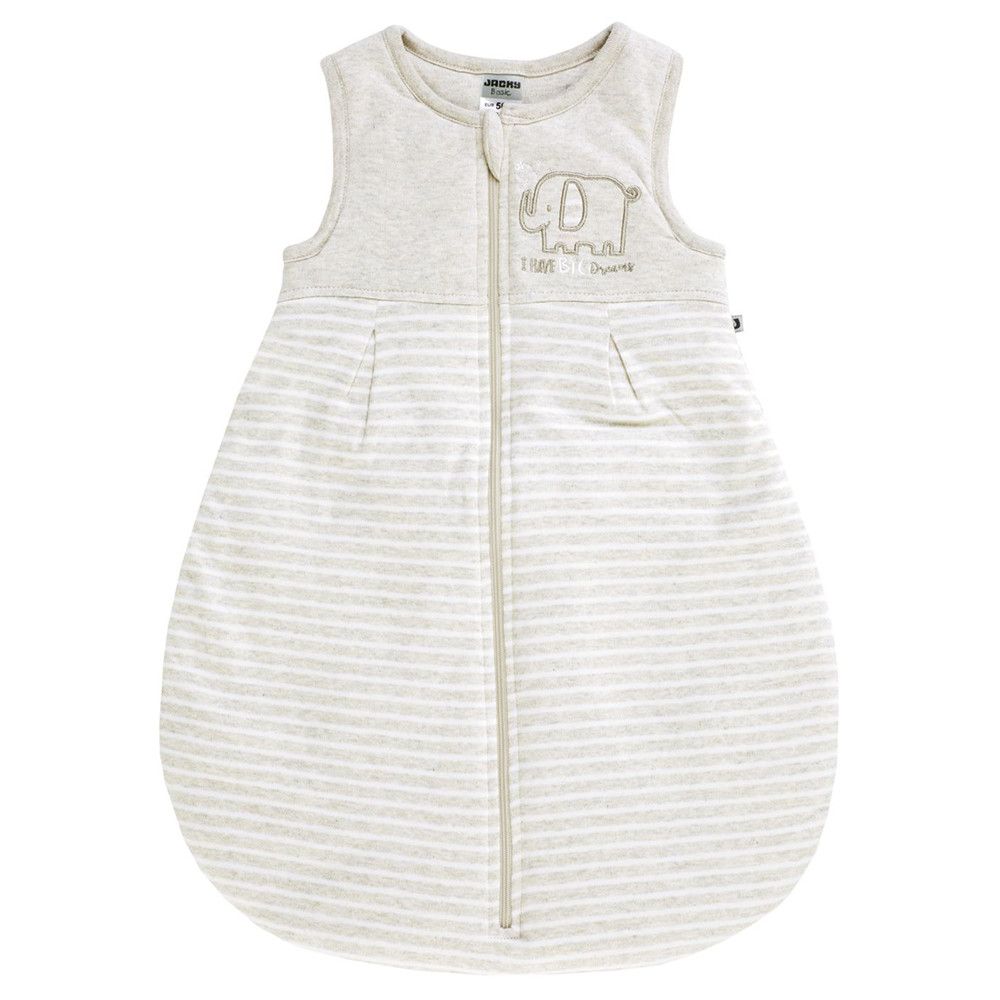 Jacky Schlafsack wattiert Organic Cotton - Elefant Dreams Ringel Beige - Gr. 50/56