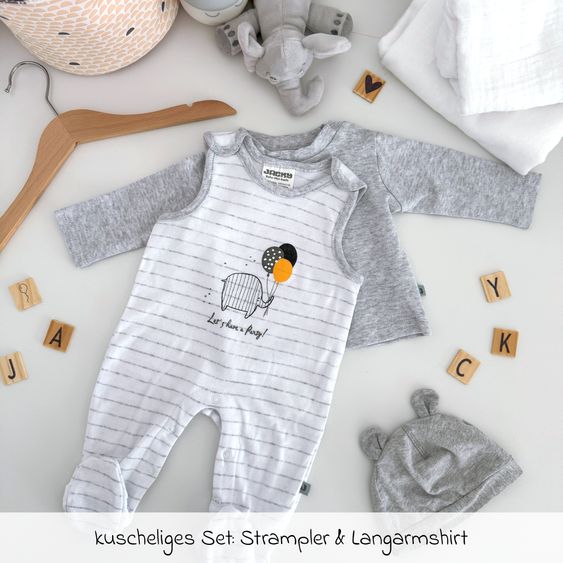 Jacky Set Strampler & Shirt - Let's have a Party Offwhite Grau Melange Ringel - Gr. 50/56