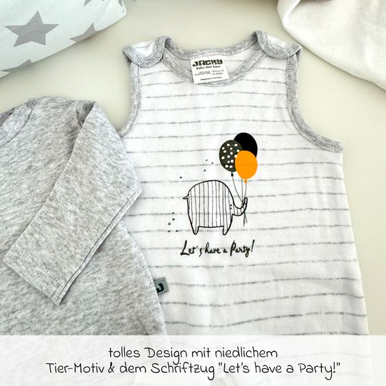 Jacky Set Strampler & Shirt - Let's have a Party Offwhite Grau Melange Ringel - Gr. 50/56