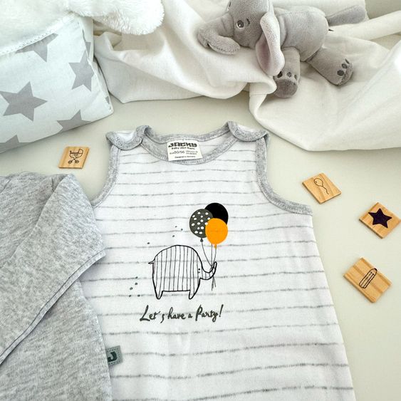 Jacky Set Strampler & Shirt - Let's have a Party Offwhite Grau Melange Ringel - Gr. 50/56