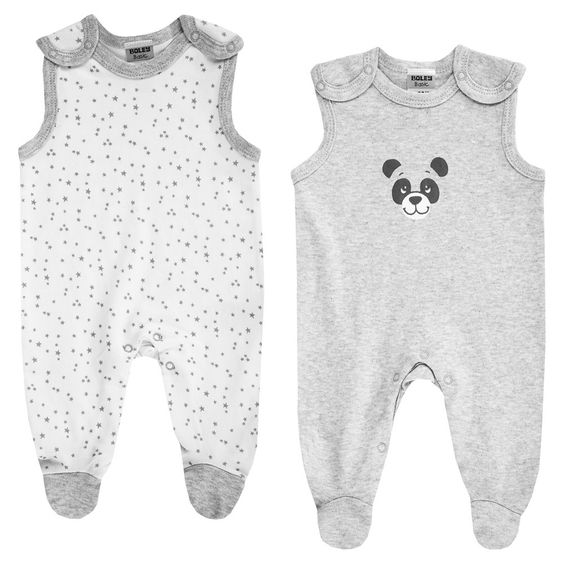 Jacky Strampler 2er Pack - Panda Grau Melange Weiß - Gr. 50/56