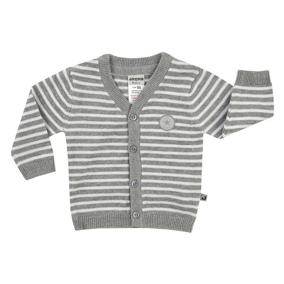 Jacky Strickjacke Stars - Streifen Grau Melange Weiß - Gr. 56