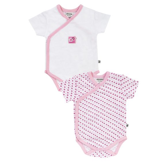 Jacky Wickelbody 2er Pack Kurzarm Baby Girl - Blumen Rosa Weiß - Gr. 62/68