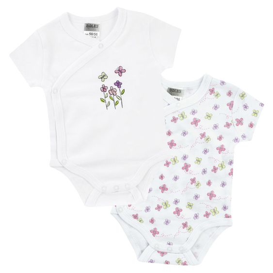 Jacky Wickelbody Kurzarm 2er Pack - Blume Rosa Weiß - Gr. 50/56