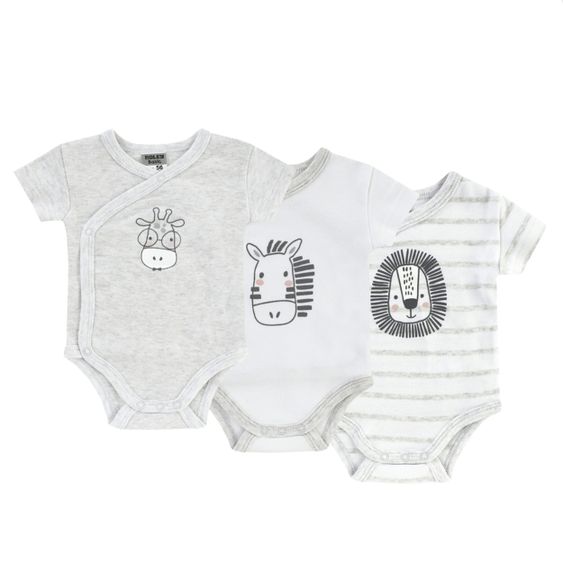Jacky Wickelbody Kurzarm 3er Pack - Safari Grau Weiß - Gr. 50