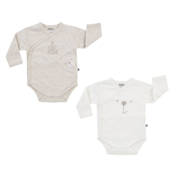 Jacky Wickelbody Langarm 2er Pack Badu Bär - Beige Melange Offwhite - Gr. 50/56