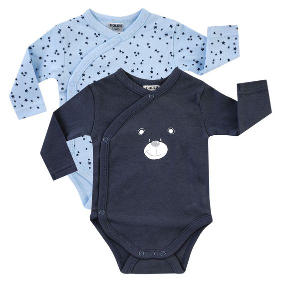Jacky Wickelbody Langarm 2er Pack - Bär Navy Hellblau - Gr. 50/56