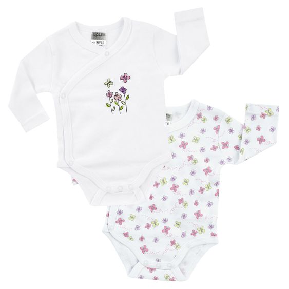 Jacky Wickelbody Langarm 2er Pack - Blume Rosa Weiß - Gr. 50/56
