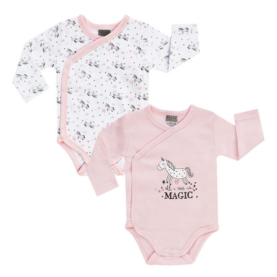 Jacky Wickelbody Langarm 2er Pack - Einhorn Rosa Weiß - Gr. 50/56