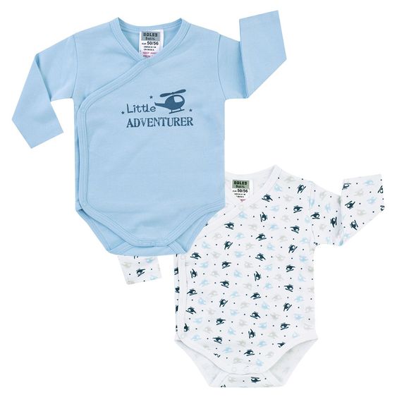 Jacky Wickelbody Langarm 2er Pack Little Adventurer - Hellblau Weiß - Gr. 50/56