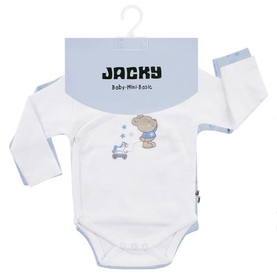 Jacky Wickelbody Langarm 2er Pack - Little Teddy Hellblau Weiß - Gr. 50/56