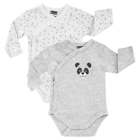 Jacky Wickelbody Langarm 2er Pack - Panda Grau Melange Weiß - Gr. 50/56