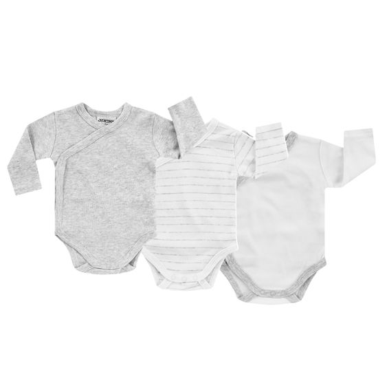 Jacky Wickelbody Langarm 3er Pack - Grau Melange, Ringel & Offwhite - Gr. 50/56