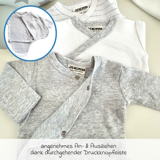 Jacky Wickelbody Langarm 3er Pack - Grau Melange, Ringel & Offwhite - Gr. 50/56