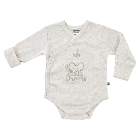 Jacky Wickelbody Langarm inkl. Kratzfäustlinge Organic Cotton - Elefant Dreams Beige - Gr. 44