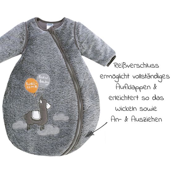 Jacky Winterschlafsack wattiert - Flausch Lama - Anthrazit - Gr. 50