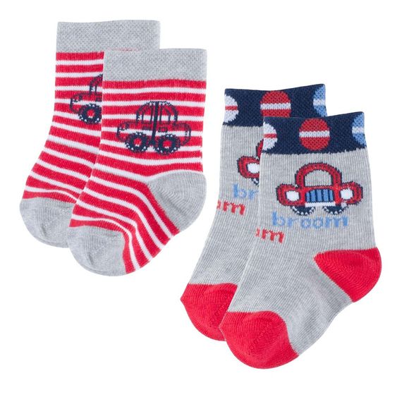 Jacobs Babymoden 2er Pack Socken Auto - Grau Rot - Gr. 17 / 18