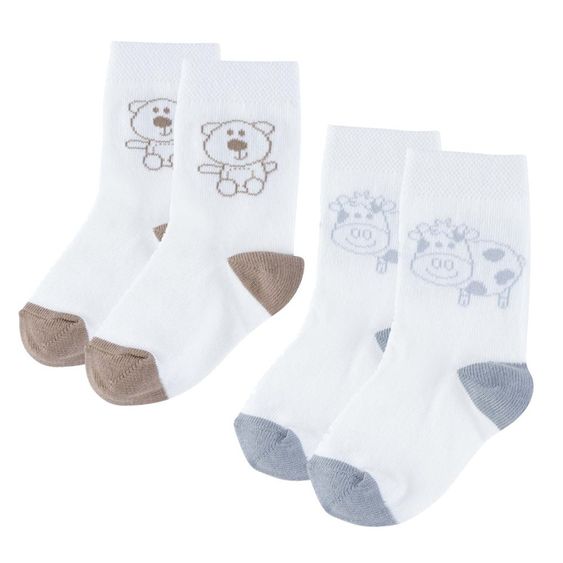 Jacobs Babymoden 2er Pack Socken Bär & Kuh - Ecru - Gr. 19 / 20