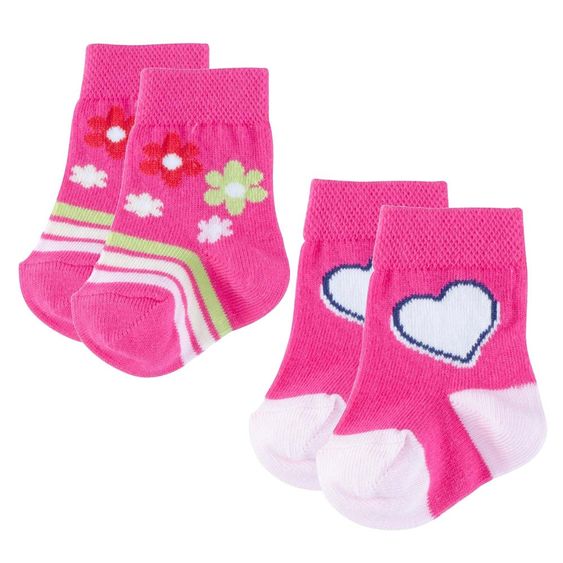 Jacobs Babymoden 2er Pack Socken Blumen & Herzen - Pink - Gr. 17 / 18