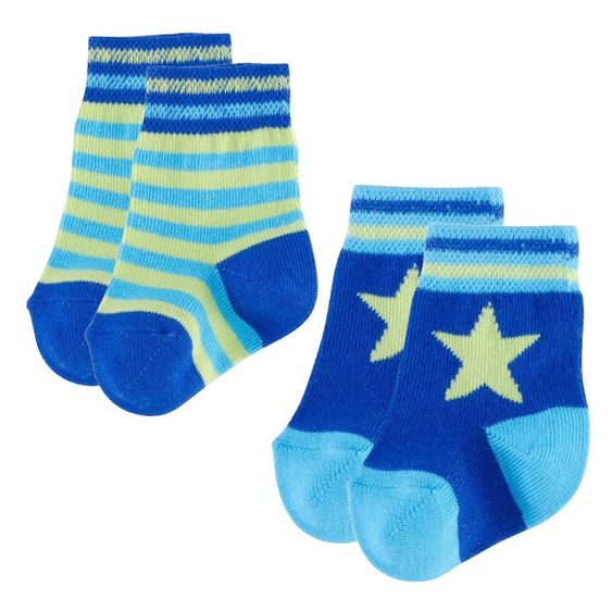 Jacobs Babymoden 2er Pack Socken Ringel & Stern - Blau Grün - Gr. 21 / 22