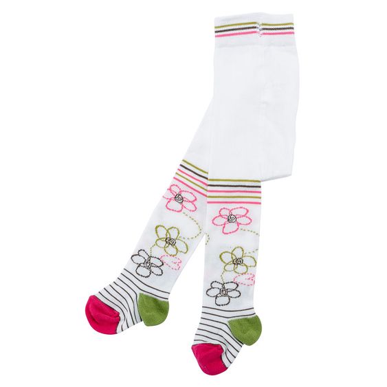 Jacobs Babymoden 2er Pack Strumpfhose - Blume & Rippe Offwhite - Gr. 62/68