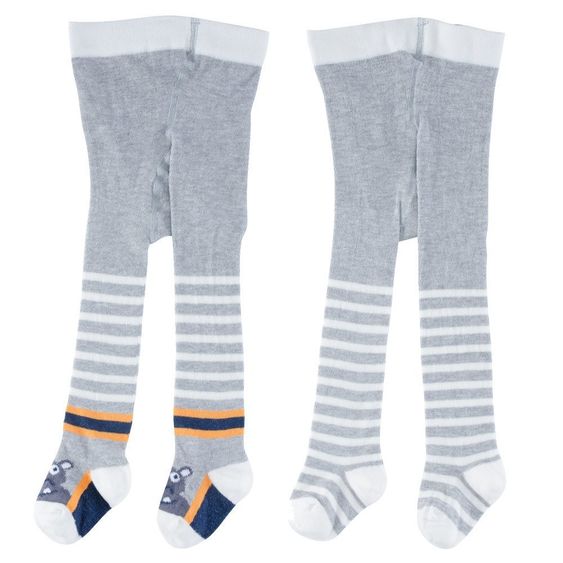 Jacobs Babymoden 2er Pack Strumpfhose Ringel & Hippo - Grau - Gr. 74 / 80