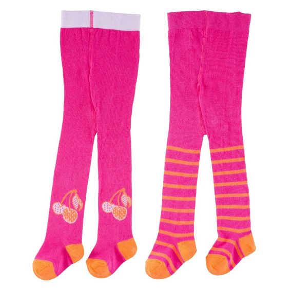Jacobs Babymoden 2er Pack Strumpfhose Ringel & Kirschen - Pink - Gr. 50 / 56