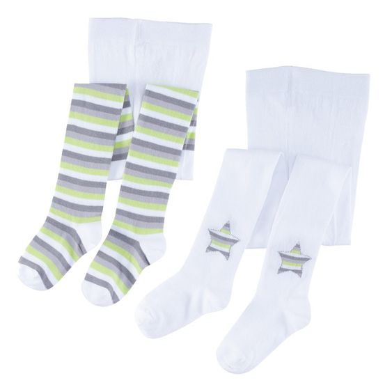 Jacobs Babymoden 2er Pack Strumpfhose Ringel & Stern - Weiß Grün - Gr. 62 / 68