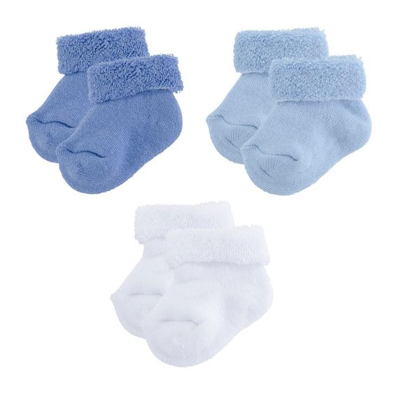 Jacobs Babymoden Erstlingssocken 3er Pack - Hellblau Weiß Blau - Gr. 0 - 3 Monate