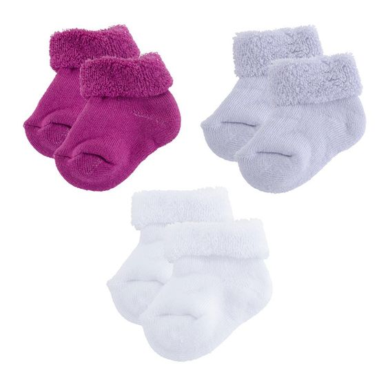 Jacobs Babymoden Erstlingssocken 3er Pack - Lila Weiß Flieder - Gr. 0 - 3 Monate