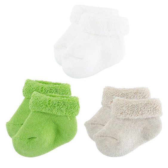 Jacobs Babymoden Erstlingssocken 3er Pack - Offwhite Beige Grün - Gr. 0 - 3 Monate