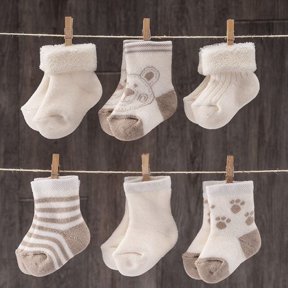 Jacobs Babymoden First Baby Socks 6 Pack - Bear - Beige - Size 0 - 3 months