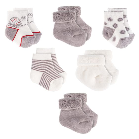 Jacobs Babymoden Erstlingssocken 6er Pack - Schildkröte - Ecru Grau - Gr. 0 - 3 Monate