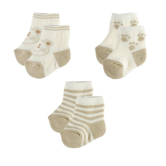 Jacobs Babymoden Erstlingssocken Bär 3er Pack - Offwhite Beige - Gr. 0-3 Monate  