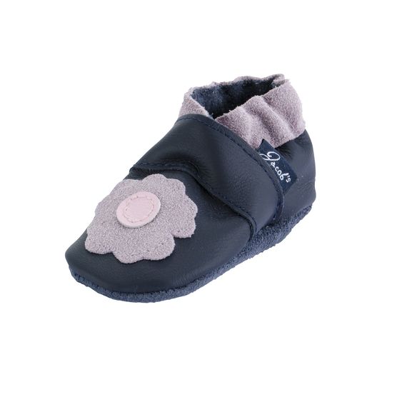 Jacobs Babymoden Lederschuh Blume - Dunkelblau Flieder - Gr. 18 / 19