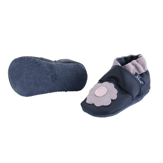 Jacobs Babymoden Lederschuh Blume - Dunkelblau Flieder - Gr. 18 / 19