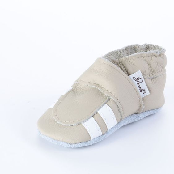 Jacobs Babymoden Lederschuh Weiße Streifen - Beige - Gr. 18 / 19