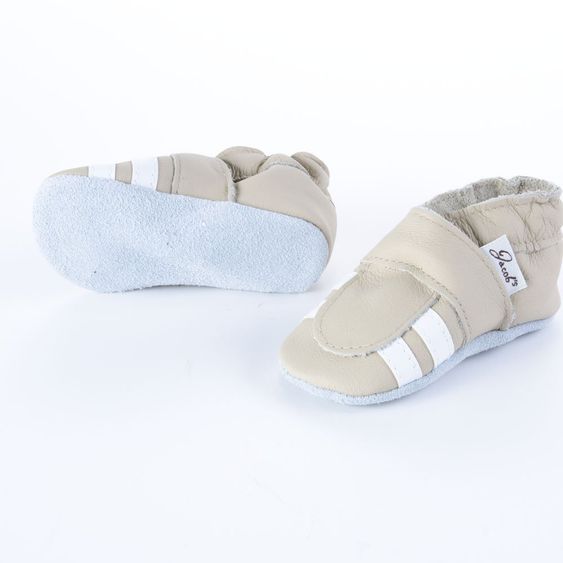 Jacobs Babymoden Lederschuh Weiße Streifen - Beige - Gr. 18 / 19