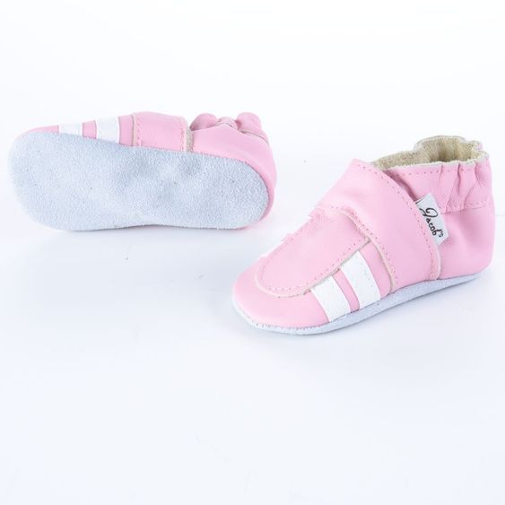 Jacobs Babymoden Lederschuh Weiße Streifen - Rosa - Gr. 18 / 19