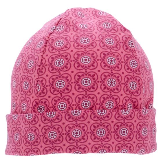 Jacobs Babymoden Mütze mit Umschlag - Blumen Rosa - Gr. 38/40