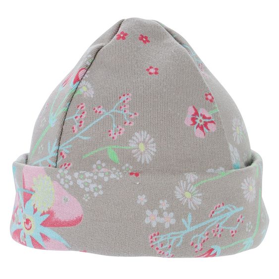 Jacobs Babymoden Mütze mit Umschlag - Blüten Taupe Rosa - Gr. 38/40