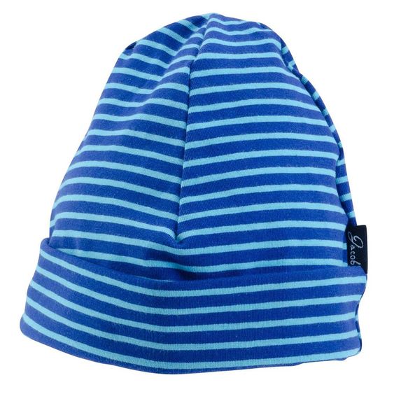 Jacobs Babymoden Mütze mit Umschlag Ringel - Blau Hellblau - Gr. 42 / 44