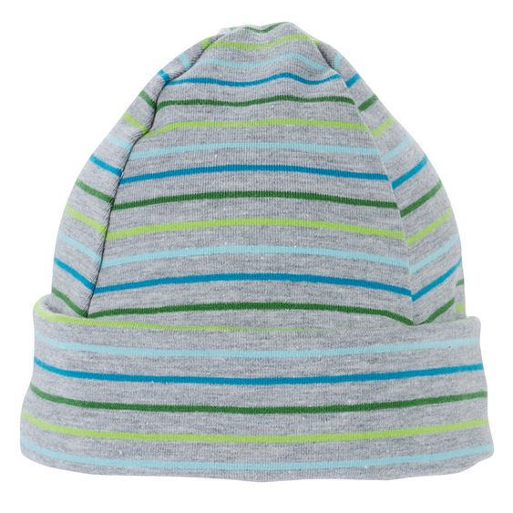 Jacobs Babymoden Mütze mit Umschlag - Ringel Grau Grün Türkis - Gr. 38/40