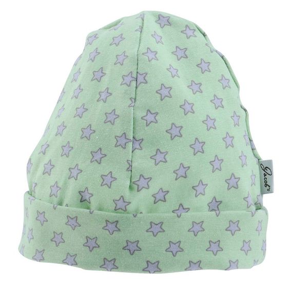 Jacobs Babymoden Mütze mit Umschlag Sterne - Grün Grau - Gr. 42 / 44