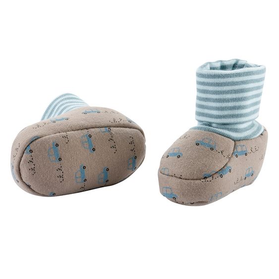 Jacobs Babymoden Schuh mit Bündchen - Autos Braun Türkis - Gr. 15/16