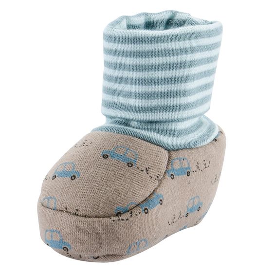 Jacobs Babymoden Schuh mit Bündchen - Autos Braun Türkis - Gr. 15/16