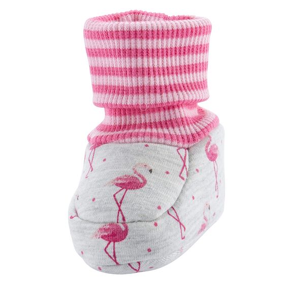 Jacobs Babymoden Schuh mit Bündchen - Flamingos Grau Pink - Gr. 15/16