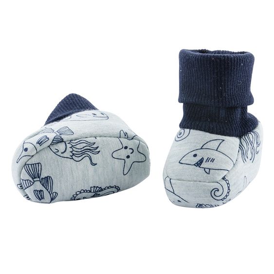 Jacobs Babymoden Shoe with cuff - marine animals gray navy - size 15/16