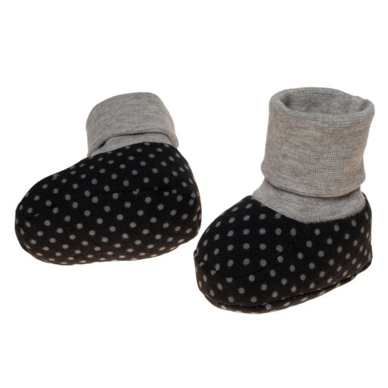 Jacobs Babymoden Schuh mit Bündchen - Tupfen Schwarz Grau - Gr. 15 / 16
