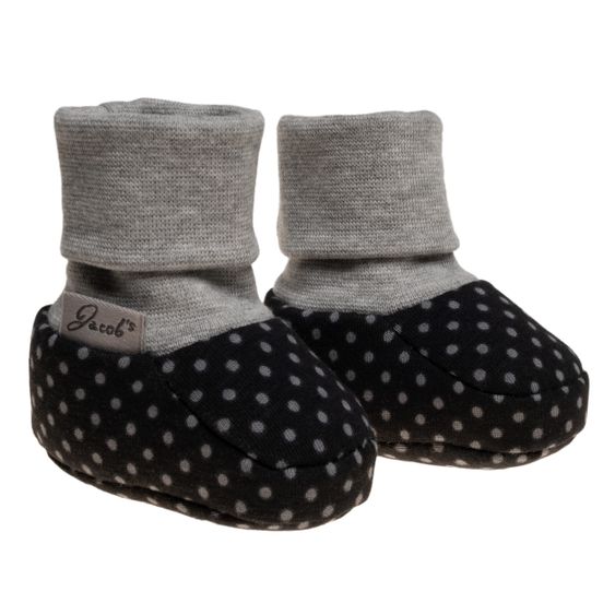 Jacobs Babymoden Schuh mit Bündchen - Tupfen Schwarz Grau - Gr. 15 / 16
